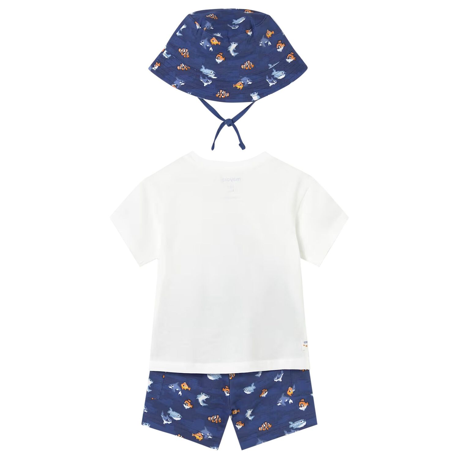 Younger Boys White & Blue Shorts & Hat Set, 2, hi-res