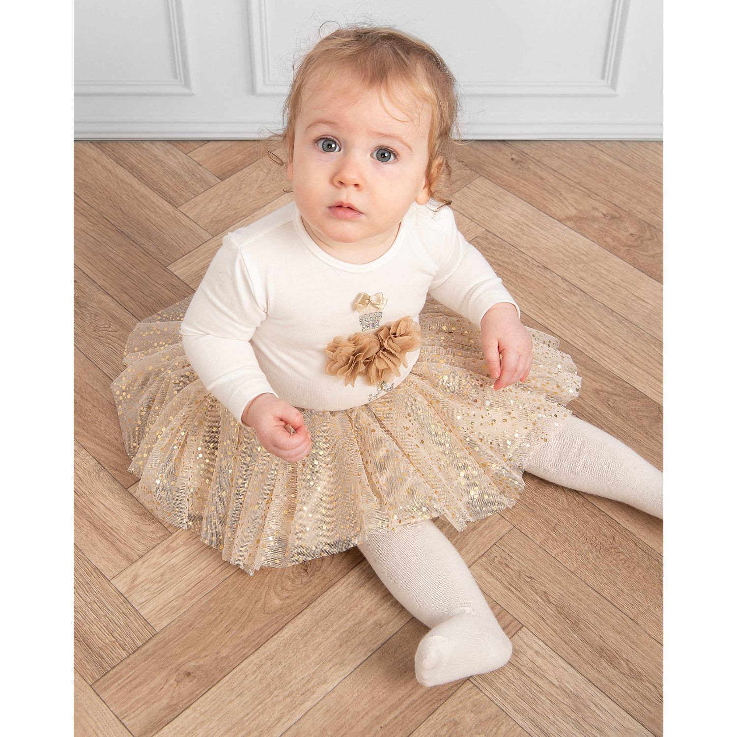 Baby Girls Ivory & Beige Tulle Skirt Set, 2, hi-res