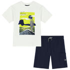 Boys Ivory & Navy Shorts Set, 1, hi-res