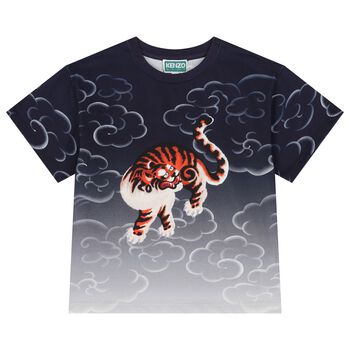 Navy Blue & White Tiger Logo Ombre T-Shirt