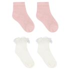 Younger Girls Ivory & Pink Socks ( 2-Pack ), 2, hi-res