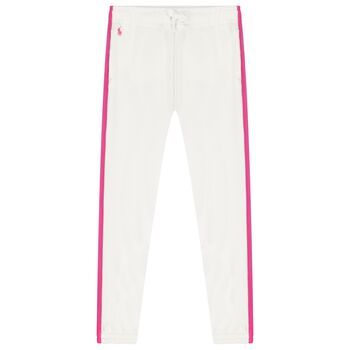 Girls White & Pink Logo Joggers