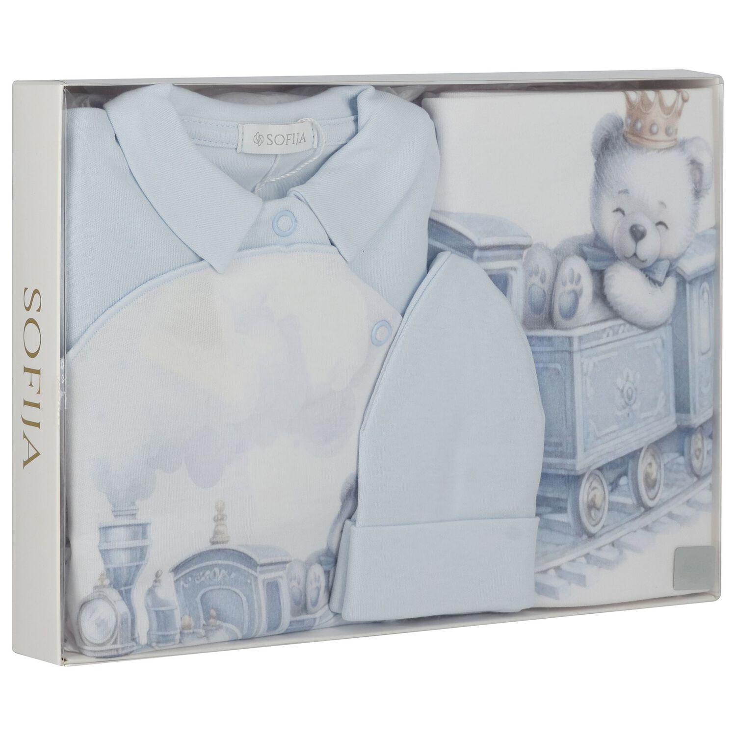 Baby Girls Blue & White Teddy Bear Babygrow Gift Set, 1, hi-res