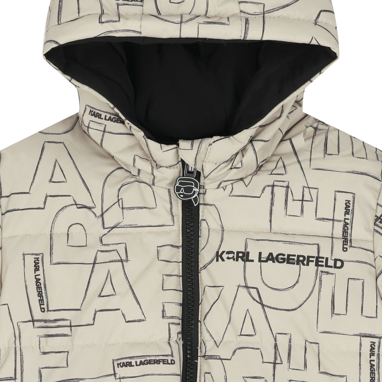 Younger Boys Beige & Black Reversible Puffer Jacket, 1, hi-res