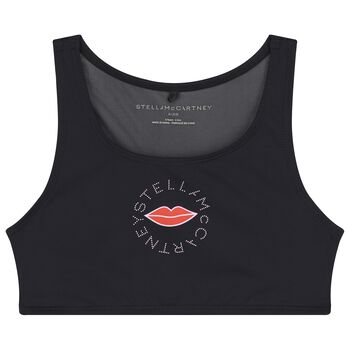 Girls Black Lips & Logo Sleeveless Top