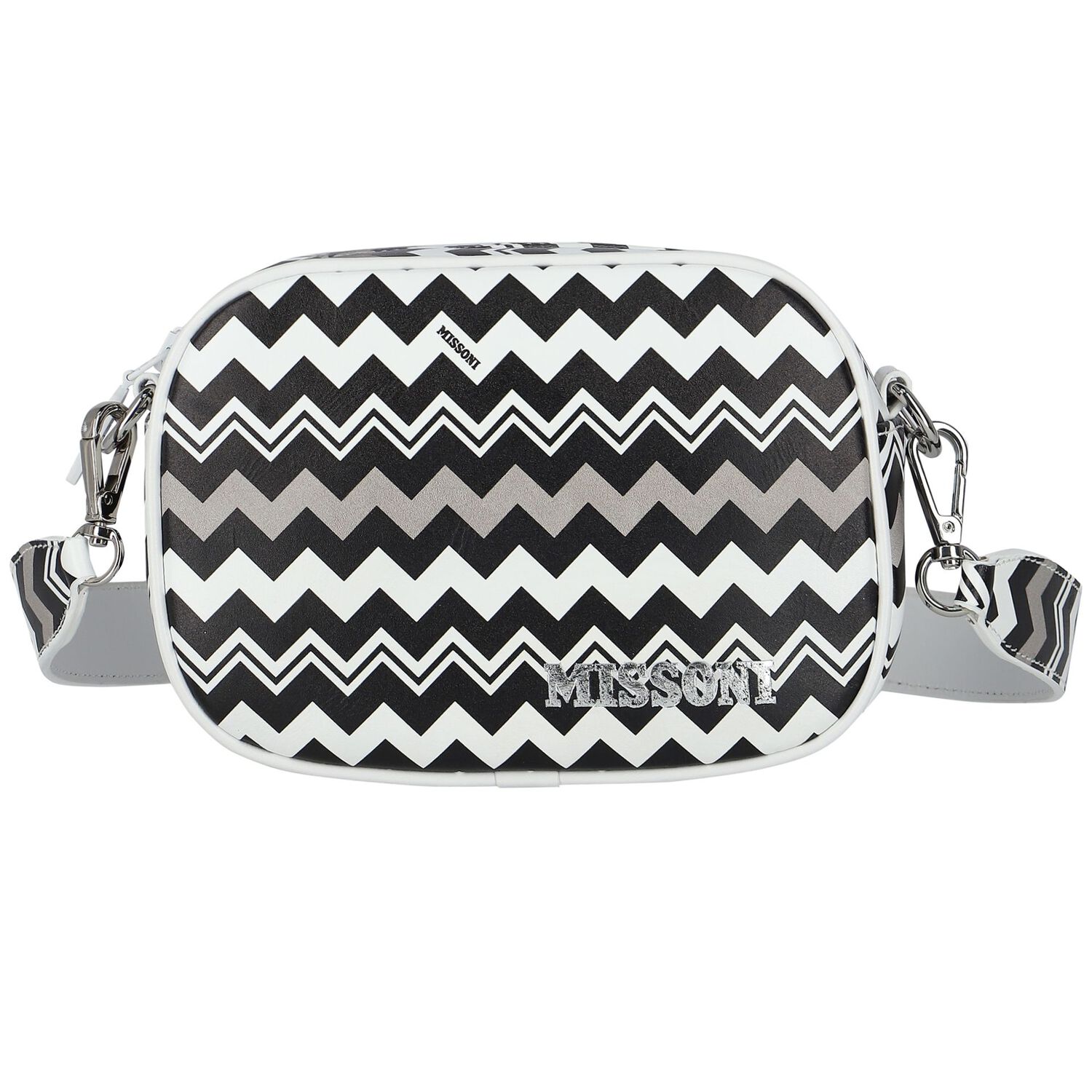 Girls Black & White Logo Zigzag Shoulder Bag, 2, hi-res