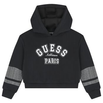 Girls Black Logo Embellished Hooded Top