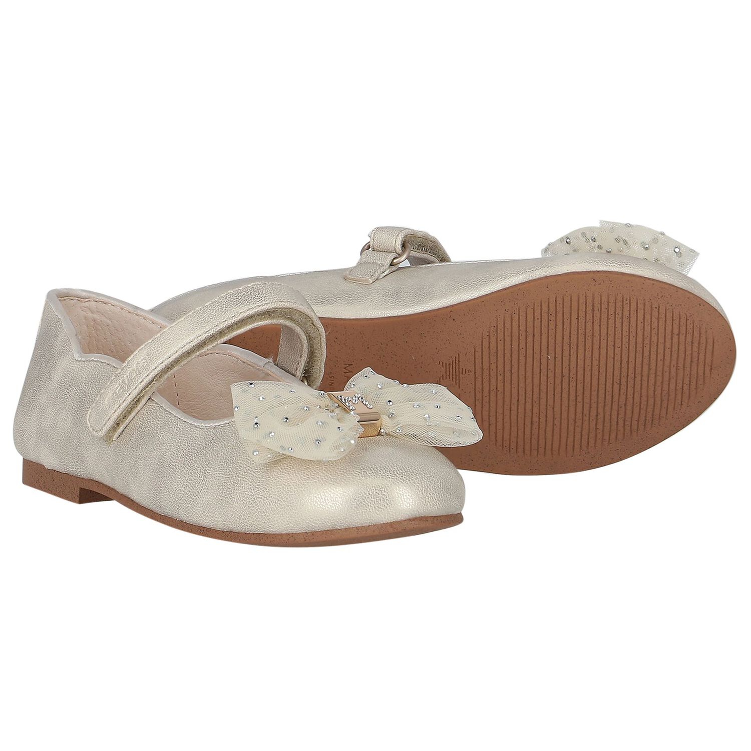 Girls Gold Bow Shoes, 1, hi-res image number null