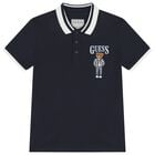 Boys Navy Blue Teddy Bear Logo Polo Shirt, 2, hi-res