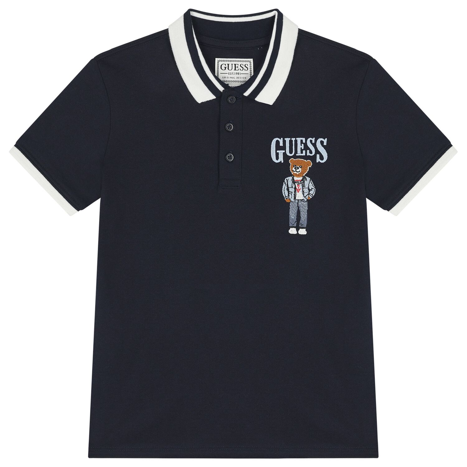 Boys Navy Blue Teddy Bear Logo Polo Shirt, 2, hi-res
