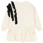Girls Ivory & Black Logo Ruffled Dress, 1, hi-res