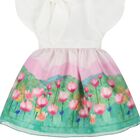 Girls White, Pink & Green Floral Dress, 1, hi-res