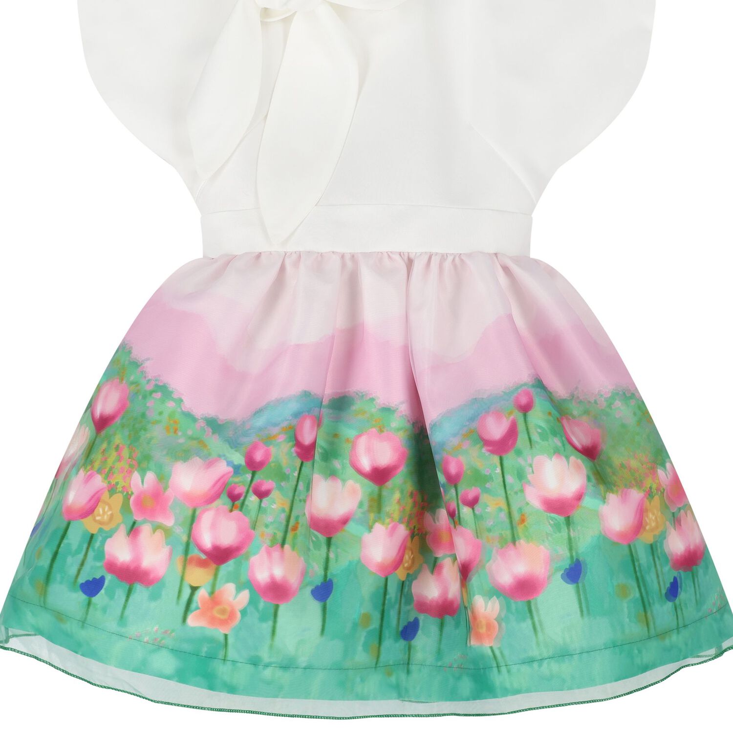 Girls White, Pink & Green Floral Dress, 1, hi-res
