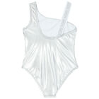 Girls Metallic Silver Logo Swimsuit, 1, hi-res