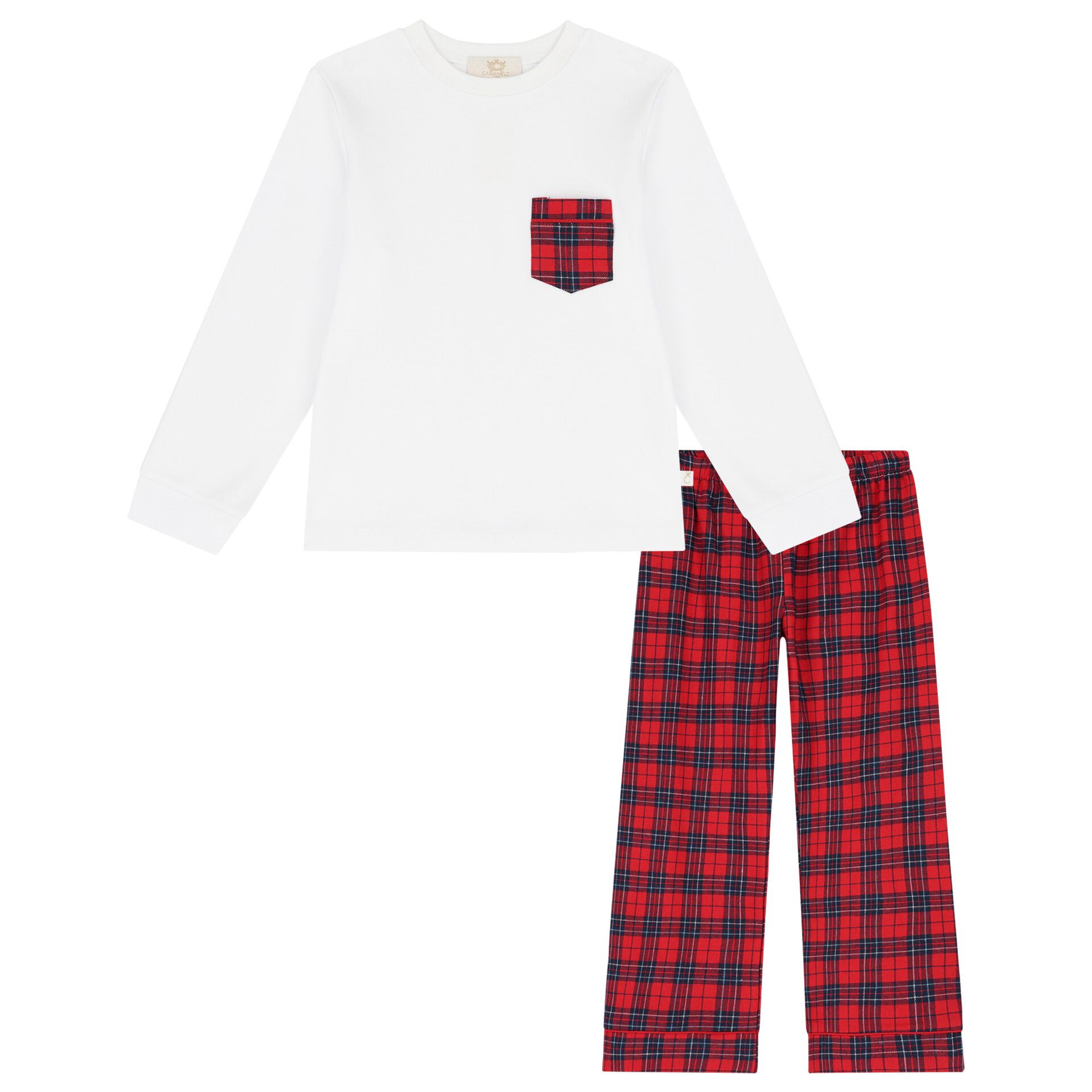 Caramelo Kids Boys White Red Tartan Check Pyjamas Junior Couture UK