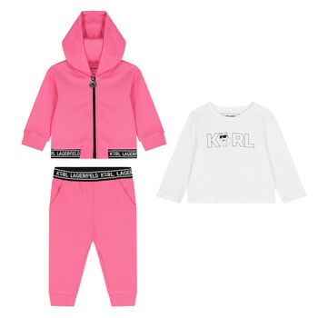 Younger Girls Pink & White Logo 3-Piece Tracksuit