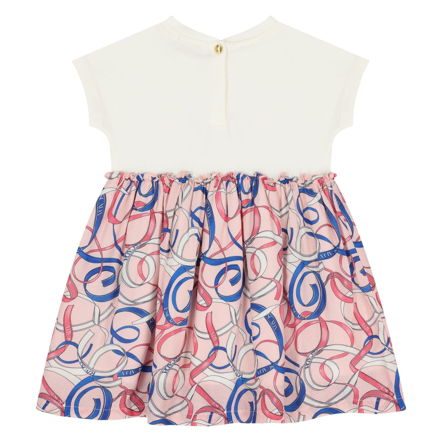 Younger Girls Ivory & Pink Ribbon Dress, 1, hi-res