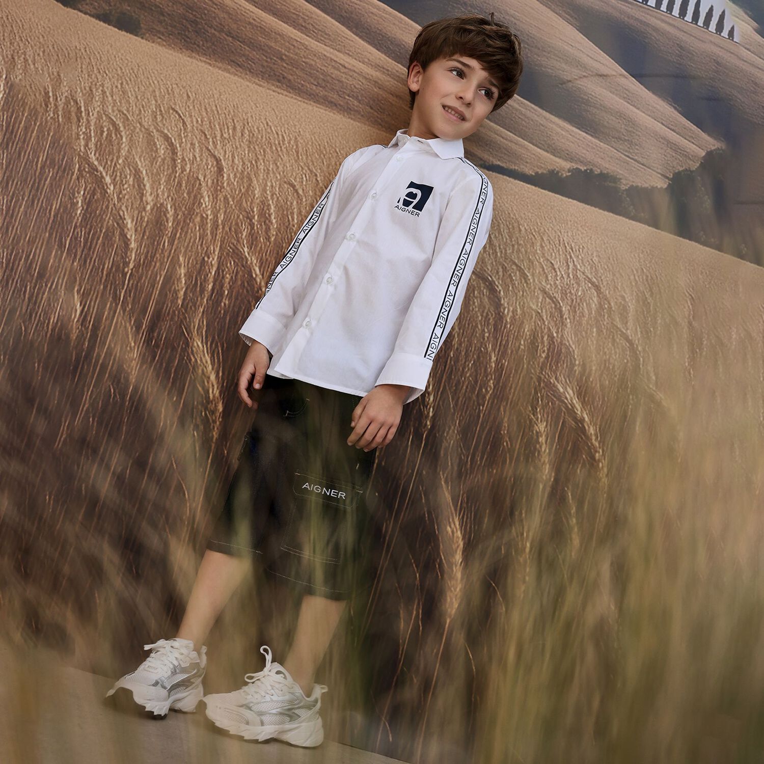 Boys White Logo Shirt, 1, hi-res