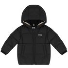 Younger Boys Black Logo Puffer Jacket, 1, hi-res