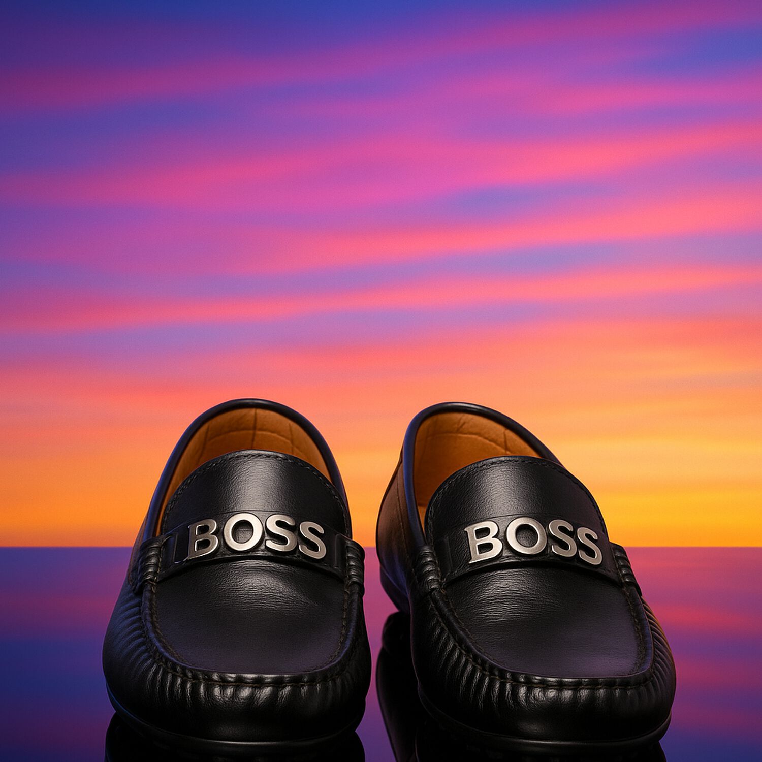 Boys Black Logo Moccasins, 1, hi-res