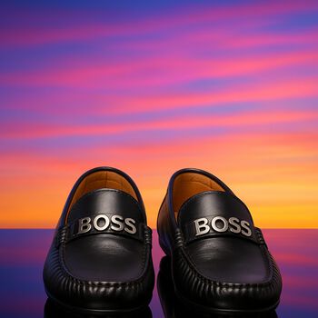 Boys Black Logo Moccasins
