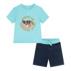 Baby Boys Blue Teddy Bear Logo Shorts Set, 1, hi-res