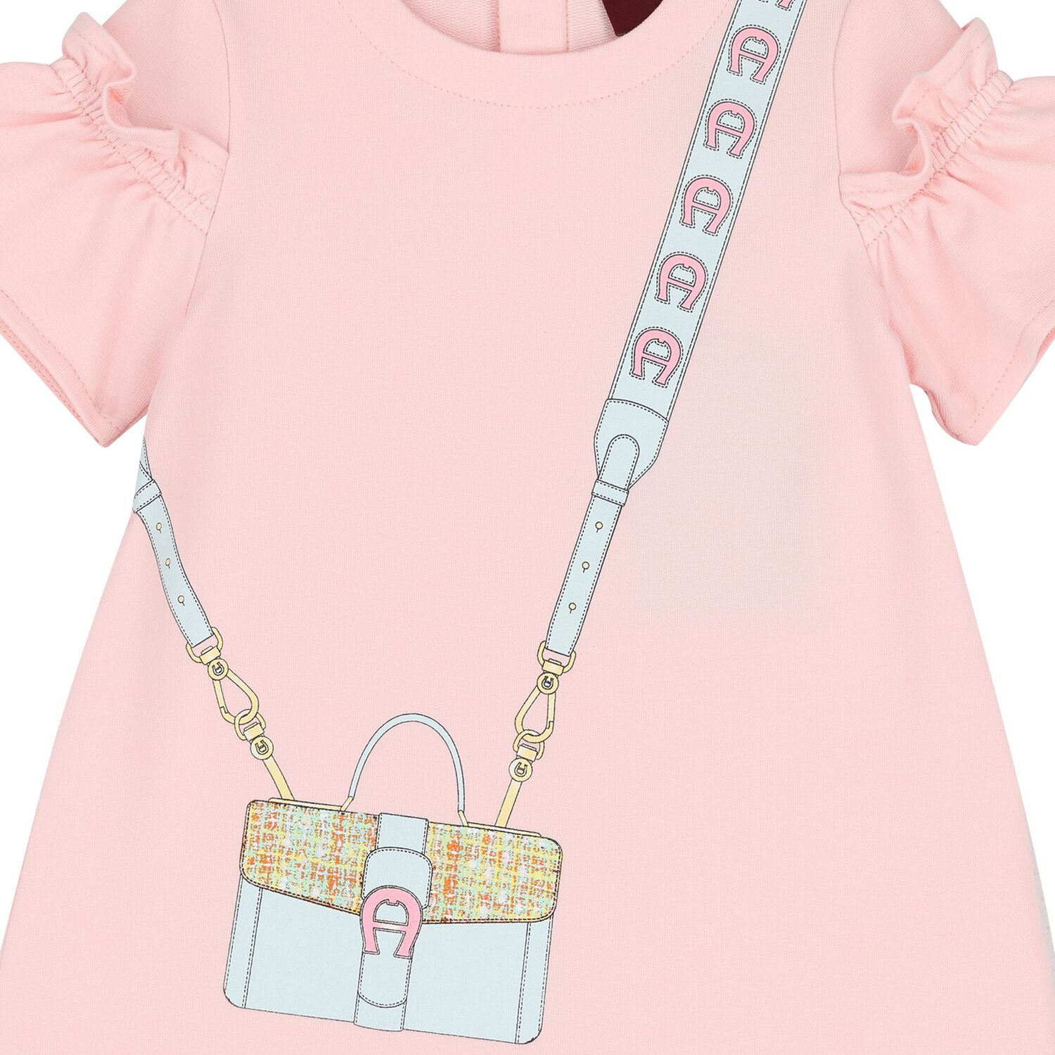 Younger Girls Pink Bag Print Dress, 3, hi-res