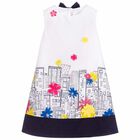 Girls White Cotton Dress, 1, hi-res