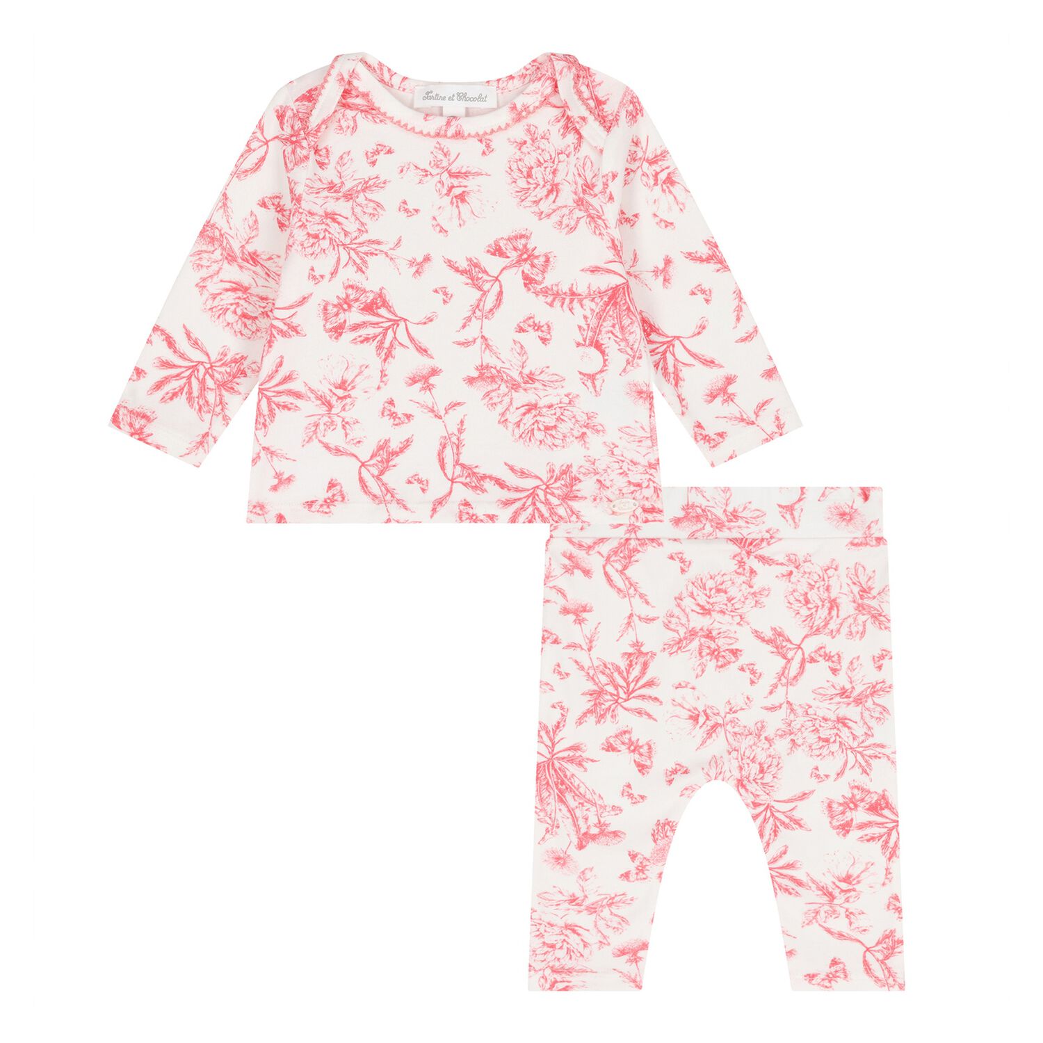 Baby Girls White & Red Floral Pyjama Set, 1, hi-res image number null
