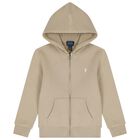 Boys Beige Logo Zip Up Hooded Top, 1, hi-res