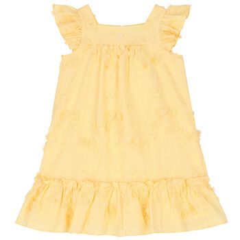 Girls Yellow Floral Embroidered Dress