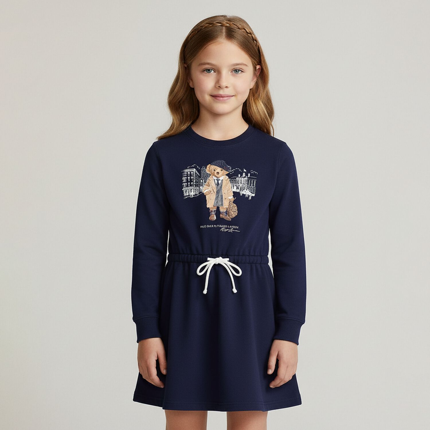 Girls Navy Blue Polo Bear Dress, 1, hi-res image number null