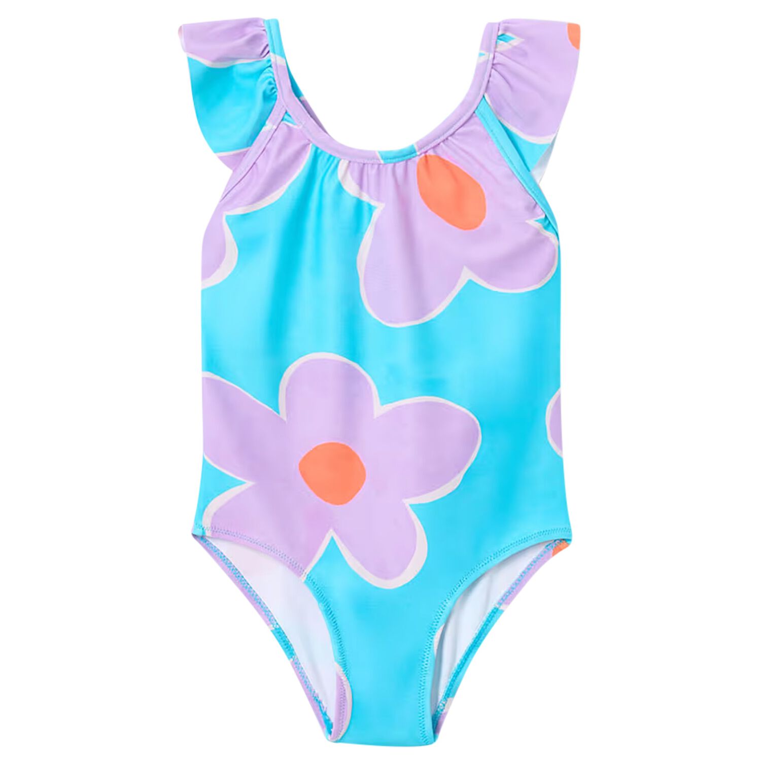 Girls Blue & Purple Floral Swimsuit, 1, hi-res