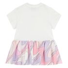 Younger Girls White & Pink Logo Dress, 1, hi-res