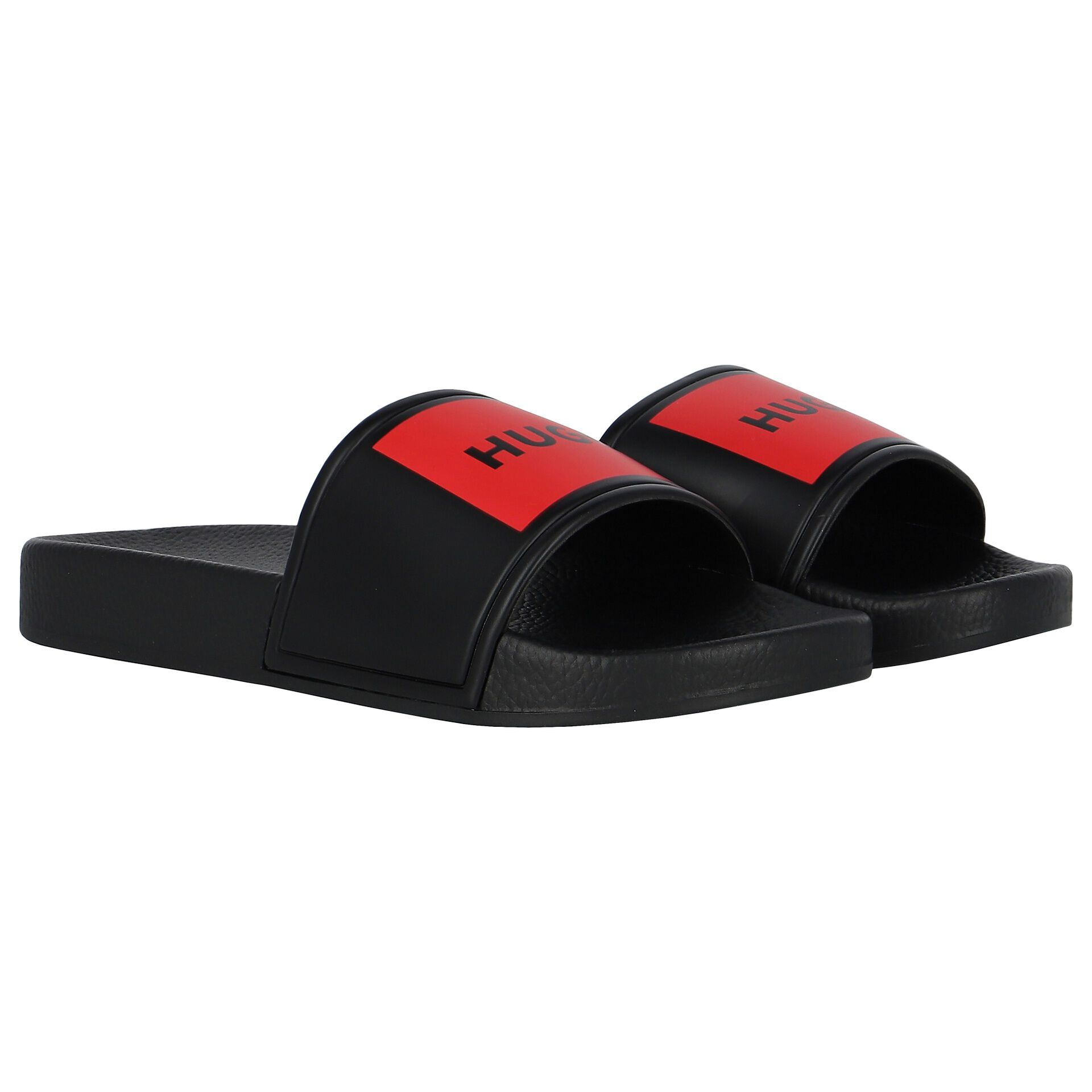 HUGO Boys Black Red Logo Sliders Junior Couture UK