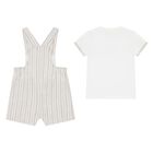 Baby Boys Beige & White Dungaree Set, 1, hi-res