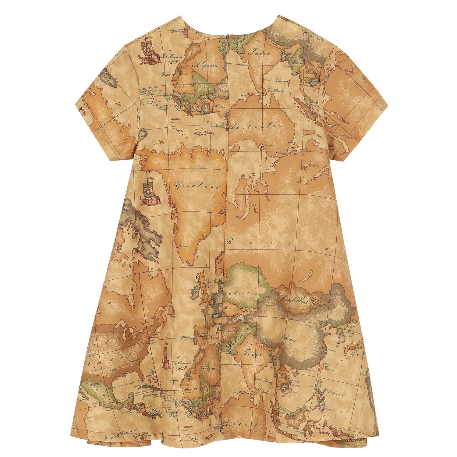 Girls Beige Geo Map Dress, 1, hi-res