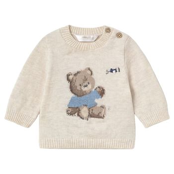 Baby Boys Beige Teddy Bear Knitted Jumper