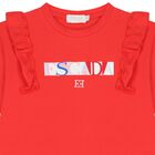 Girls Red Logo Ruffled Dress, 2, hi-res