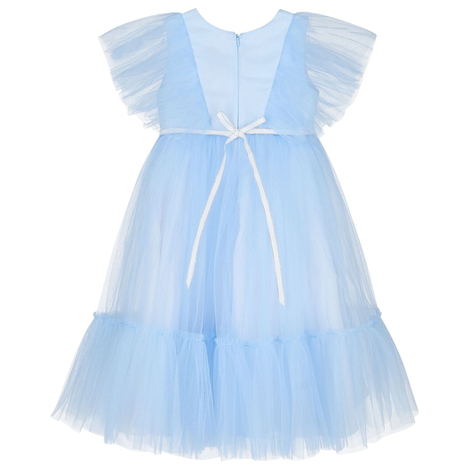 Girls Blue Ruffled Tulle Dress, 1, hi-res