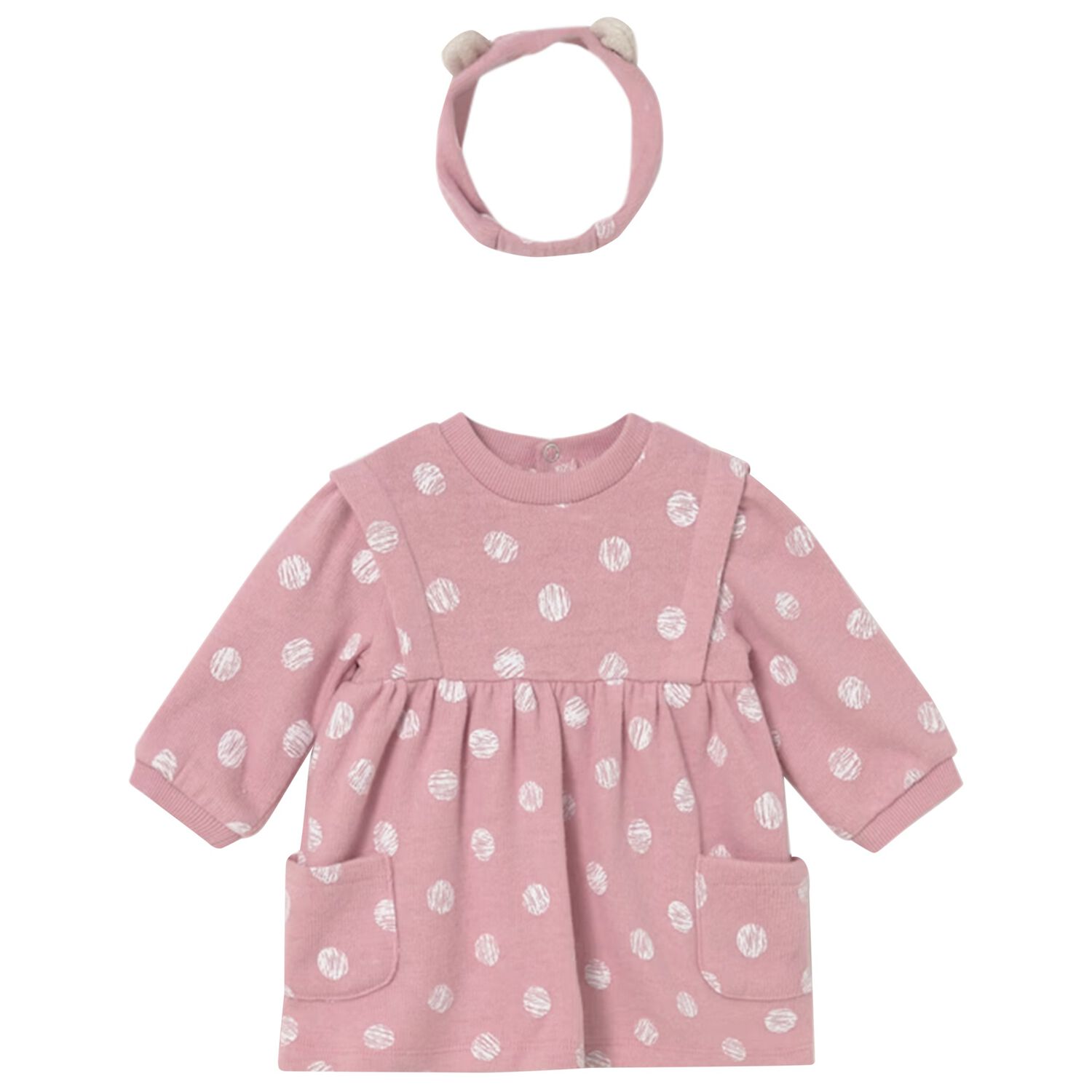 Baby Girls Pink Polka Dots Dress Set, 2, hi-res