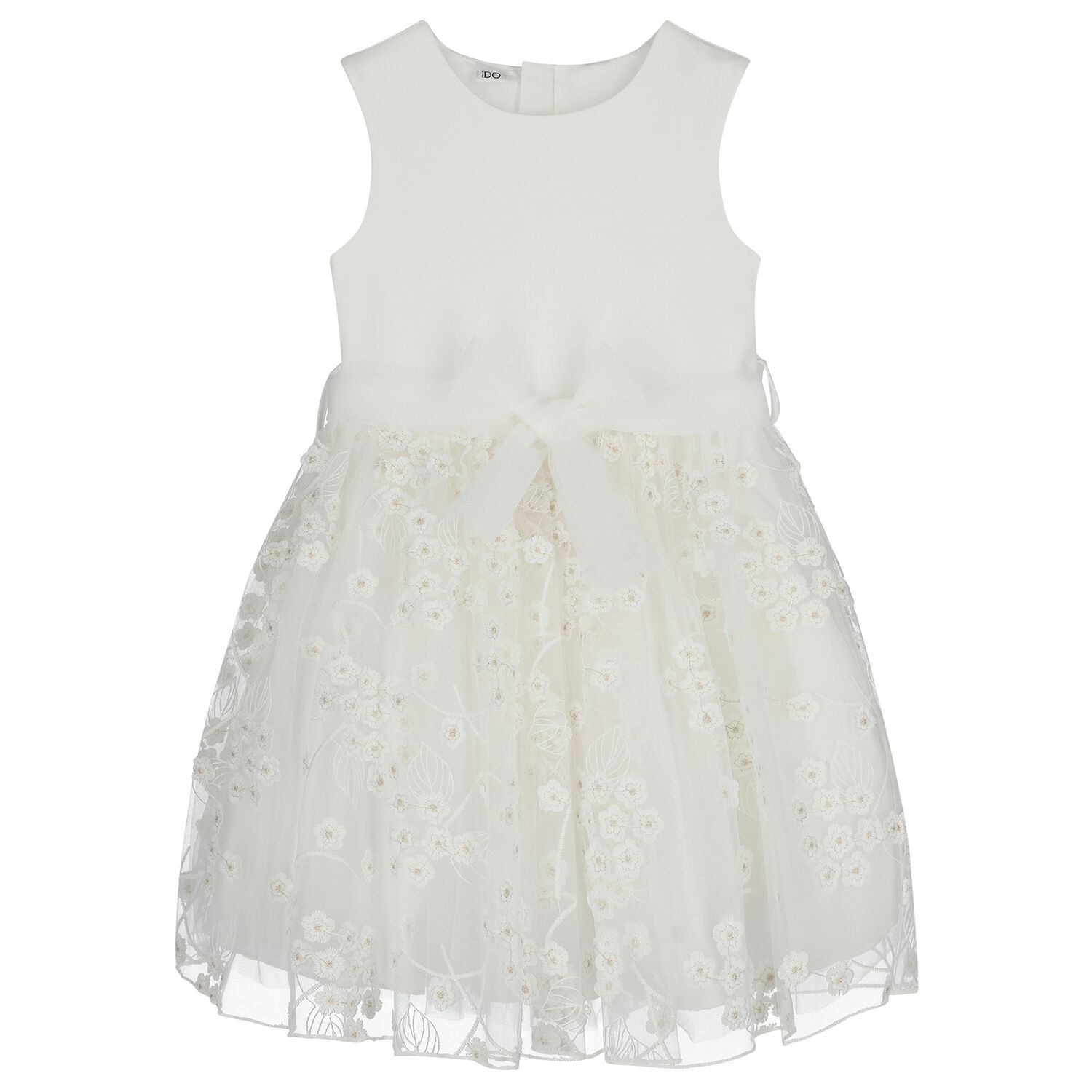 Girls White Tulle Flowers Dress, 1, hi-res