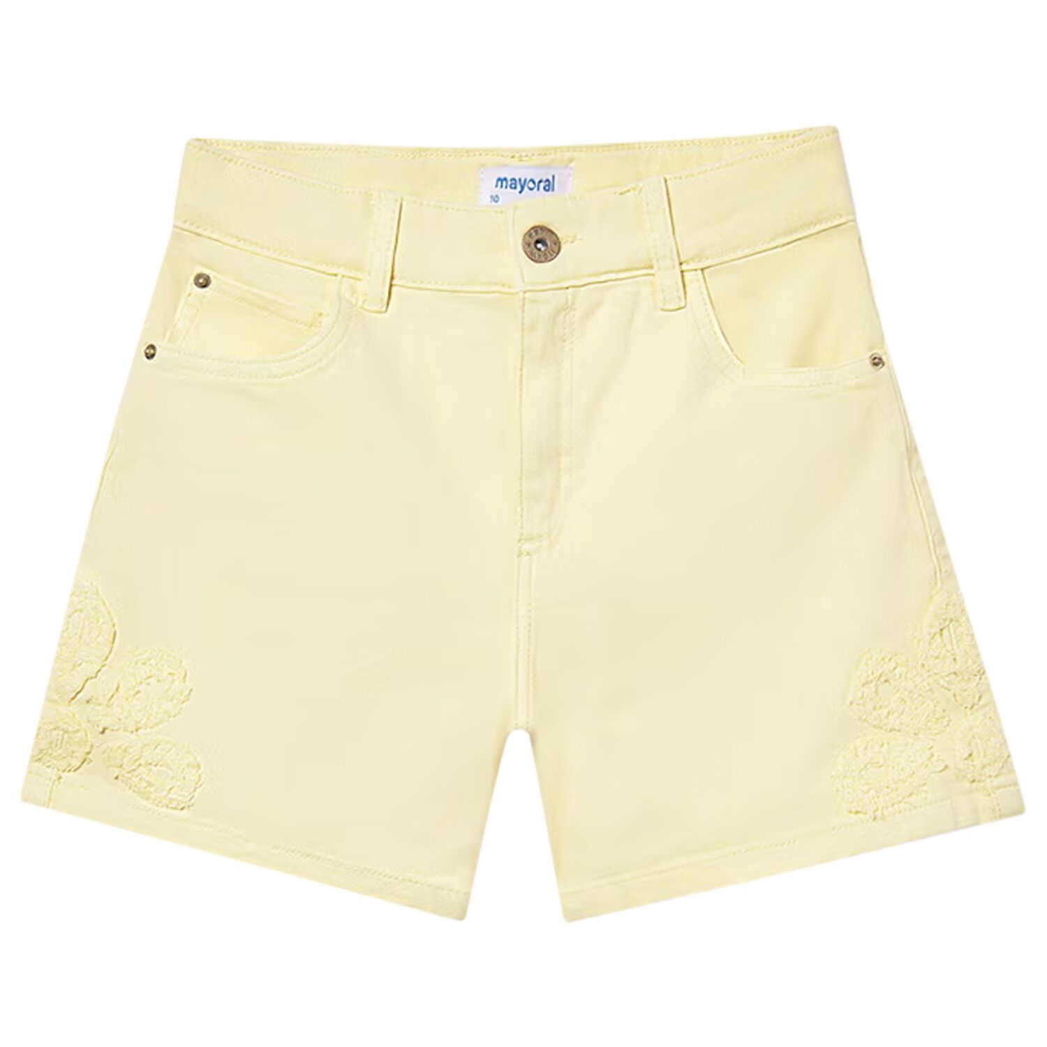 Girls Yellow Flower Shorts, 1, hi-res