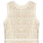 Girls Ivory & Gold Sequins Dress, 1, hi-res