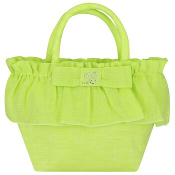 Girls Green Logo Ruffled Hand Bag