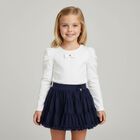 Girls White Bow Long Sleeve Top, 1, hi-res