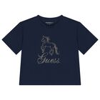 Girls Navy Blue Logo T-Shirt, 3, hi-res