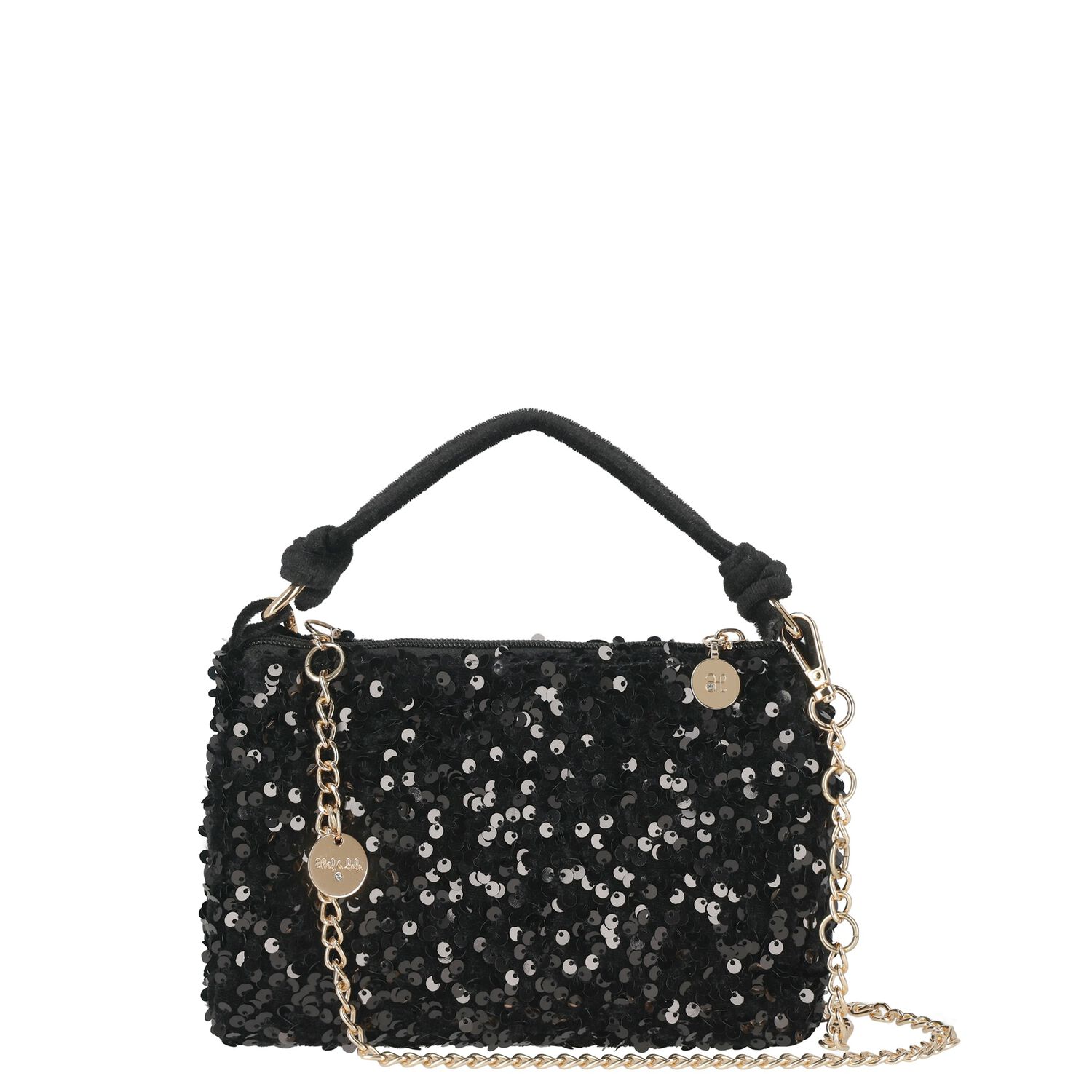 Girls Black Sequins Handbag, 2, hi-res