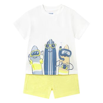 Younger Boys White & Yellow Cotton Shorts Set