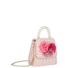 Girls Pink Flower Tweed Handbag, 1, hi-res